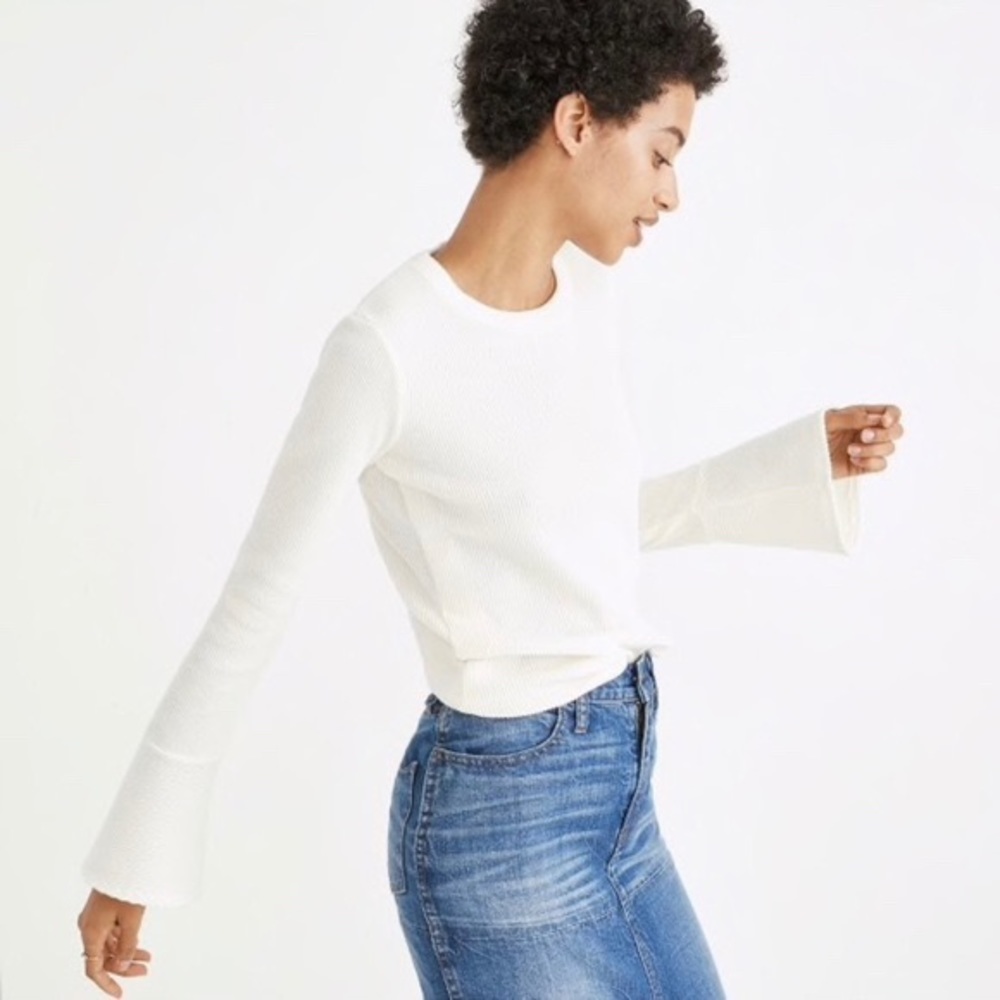 Madewell | Cream Ribbed Top with Bell Sleeves